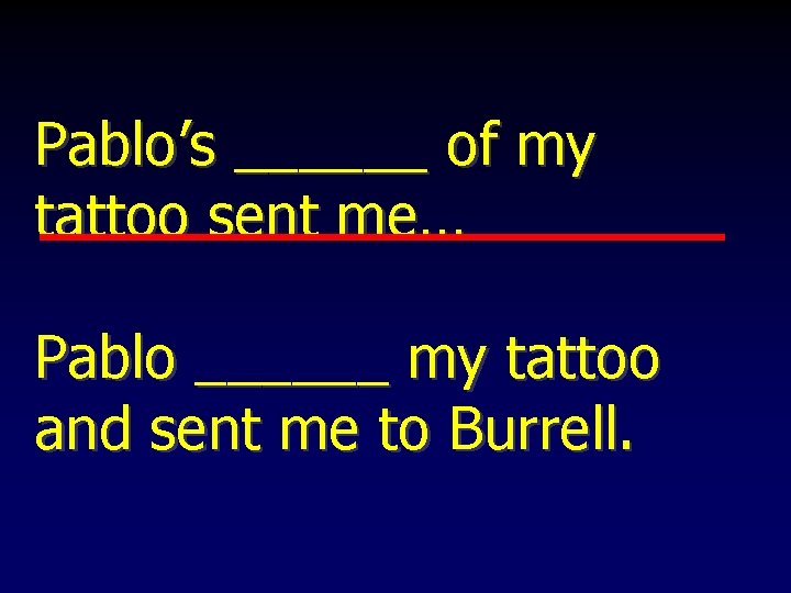 Pablo’s ______ of my tattoo sent me… Pablo ______ my tattoo and sent me Pablo’s ______ of my tattoo sent me… Pablo ______ my tattoo and sent me