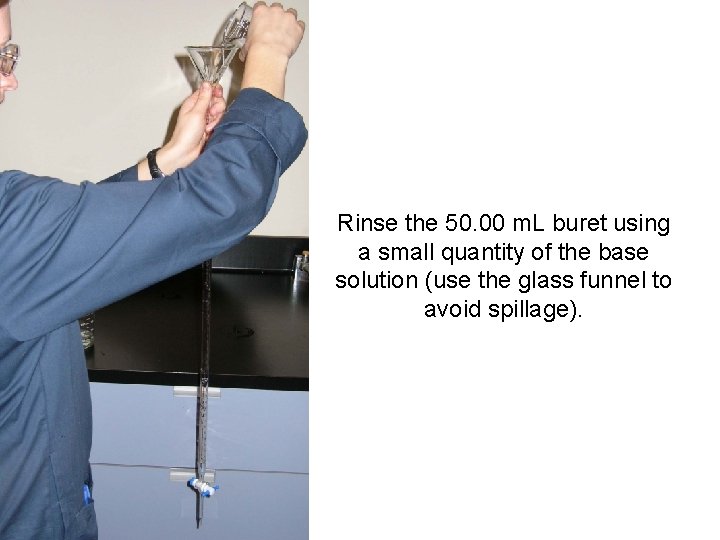 Rinse the 50. 00 m. L buret using a small quantity of the base