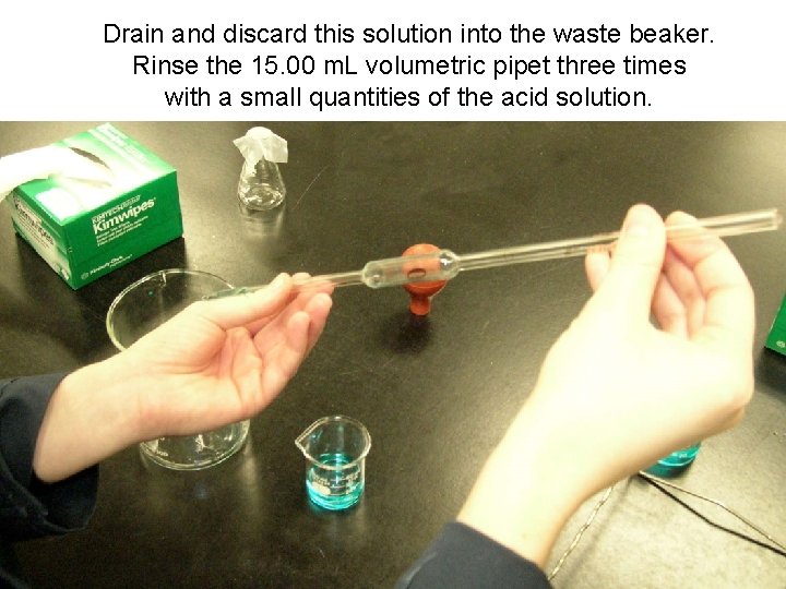 Drain and discard this solution into the waste beaker. Rinse the 15. 00 m.