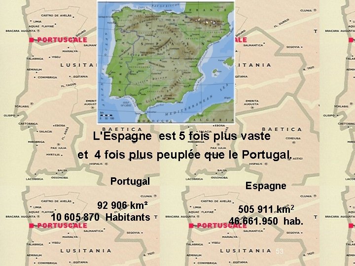 L'Espagne est 5 fois plus vaste et 4 fois plus peuplée que le Portugal