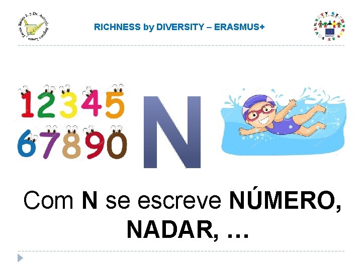 RICHNESS by DIVERSITY – ERASMUS+ Com N se escreve NÚMERO, NADAR, … RICHNESS by DIVERSITY – ERASMUS+ Com N se escreve NÚMERO, NADAR, …