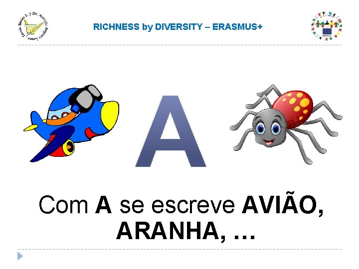 RICHNESS by DIVERSITY – ERASMUS+ Com A se escreve AVIÃO, ARANHA, … RICHNESS by DIVERSITY – ERASMUS+ Com A se escreve AVIÃO, ARANHA, …