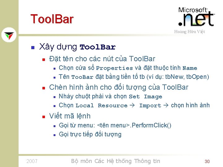 Tool. Bar Hoàng Hữu Việt n Xây dựng Tool. Bar n Đặt tên cho