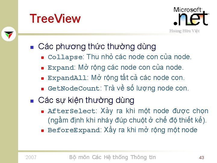 Tree. View Hoàng Hữu Việt n Các phương thức thường dùng n n n