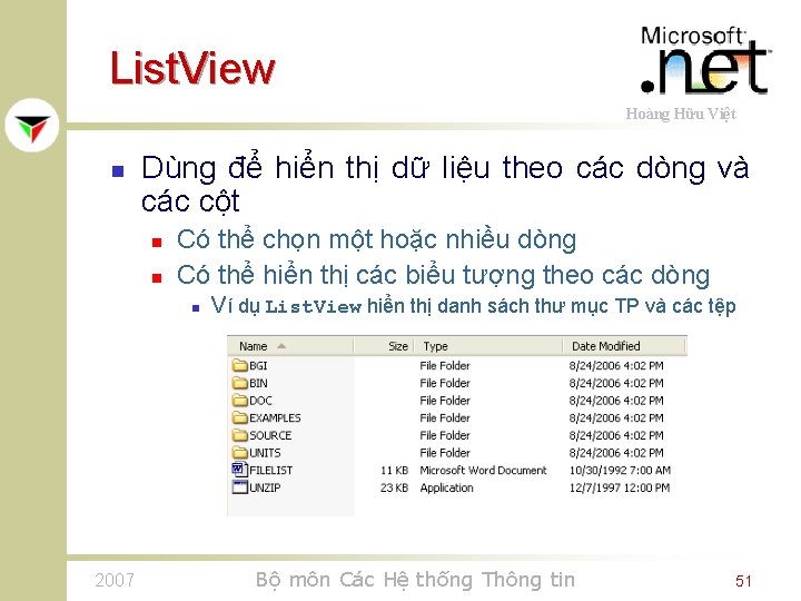 List. View Hoàng Hữu Việt n Dùng để hiển thị dữ liệu theo các