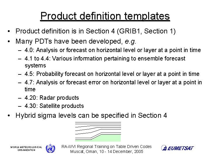 Product definition templates • Product definition is in Section 4 (GRIB 1, Section 1)