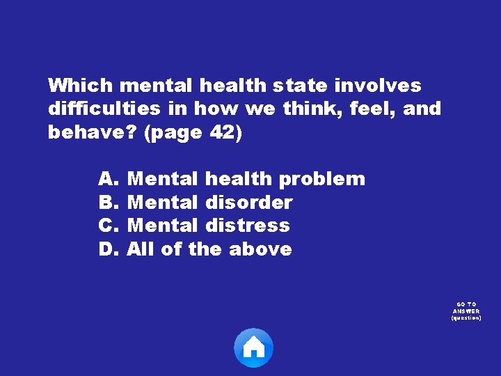 Which mental health state involves difficulties in how we think, feel, and behave? (page