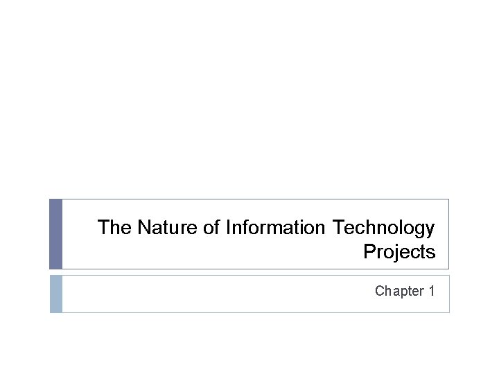 The Nature of Information Technology Projects Chapter 1 