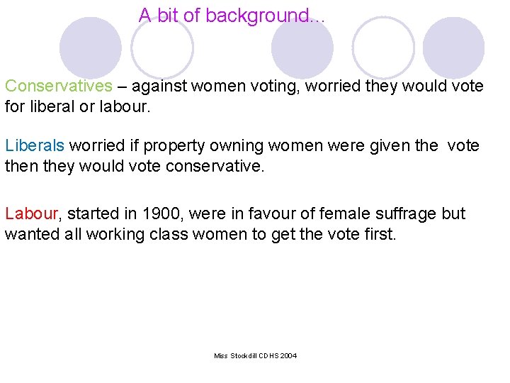 A bit of background… Conservatives – against women voting, worried they would vote for A bit of background… Conservatives – against women voting, worried they would vote for