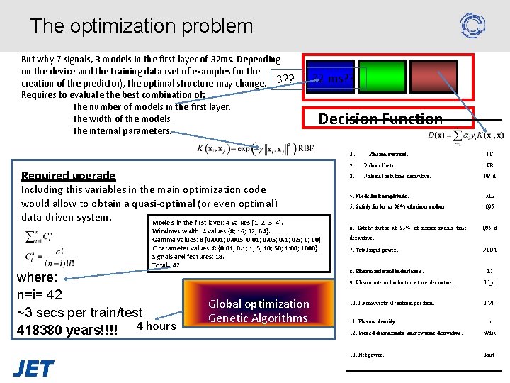 The optimization problem But why 7 signals, 3 models in the first layer of