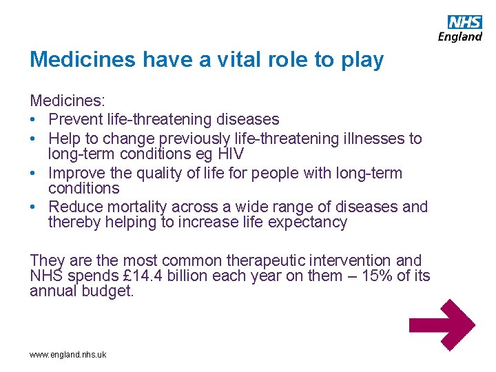 Medicines have a vital role to play Medicines: • Prevent life-threatening diseases • Help