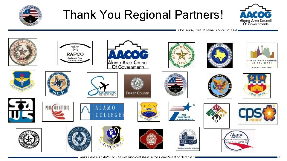 Thank You Regional Partners! One Team, One Mission: Your Success! Joint Base San Antonio: