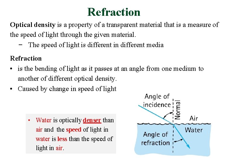 Refraction Optical density is a property of a transparent material that is a measure