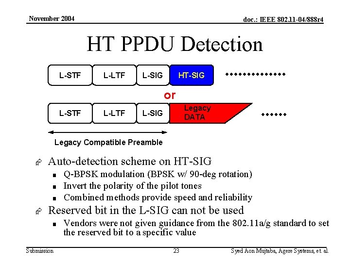 November 2004 doc. : IEEE 802. 11 -04/888 r 4 HT PPDU Detection L-STF