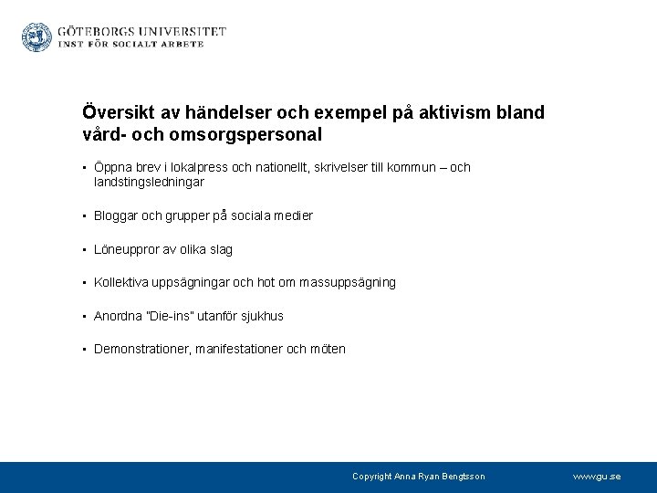 Översikt av händelser och exempel på aktivism bland vård- och omsorgspersonal • Öppna brev