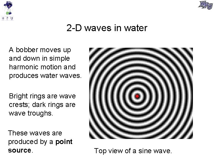 2 -D waves in water A bobber moves up and down in simple harmonic