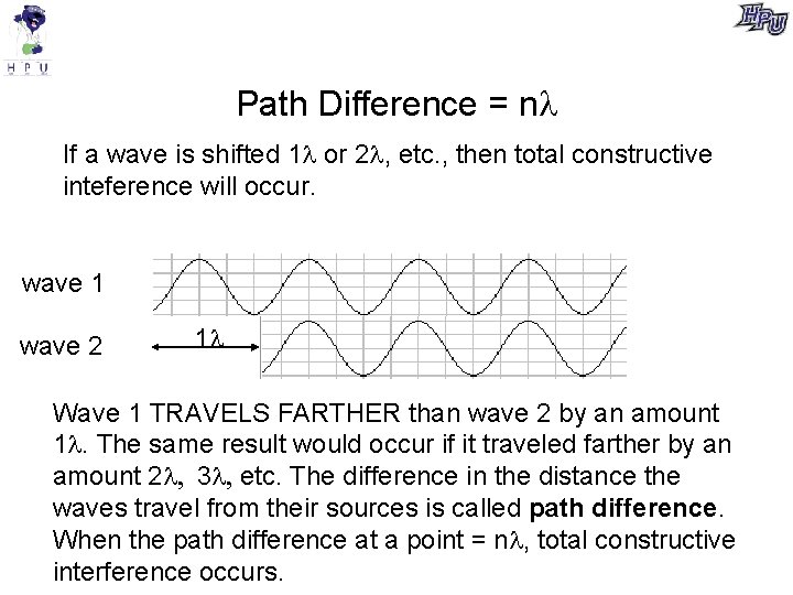 Path Difference = n If a wave is shifted 1 or 2 , etc.