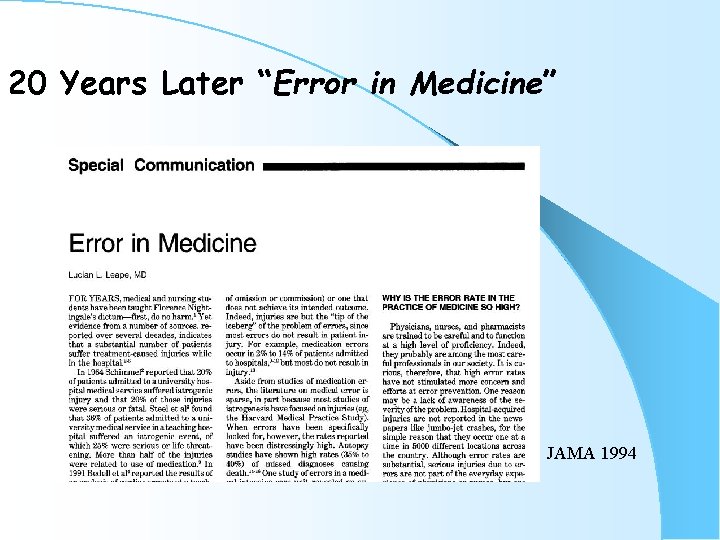 20 Years Later “Error in Medicine” JAMA 1994 