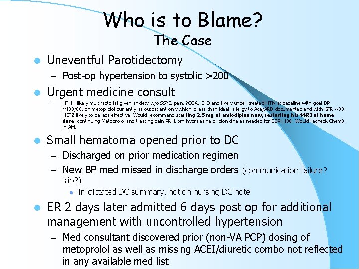 Who is to Blame? The Case l Uneventful Parotidectomy – Post-op hypertension to systolic