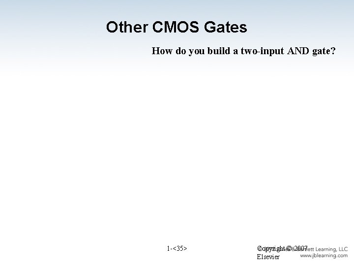Other CMOS Gates How do you build a two-input AND gate? 1 -<35> Copyright