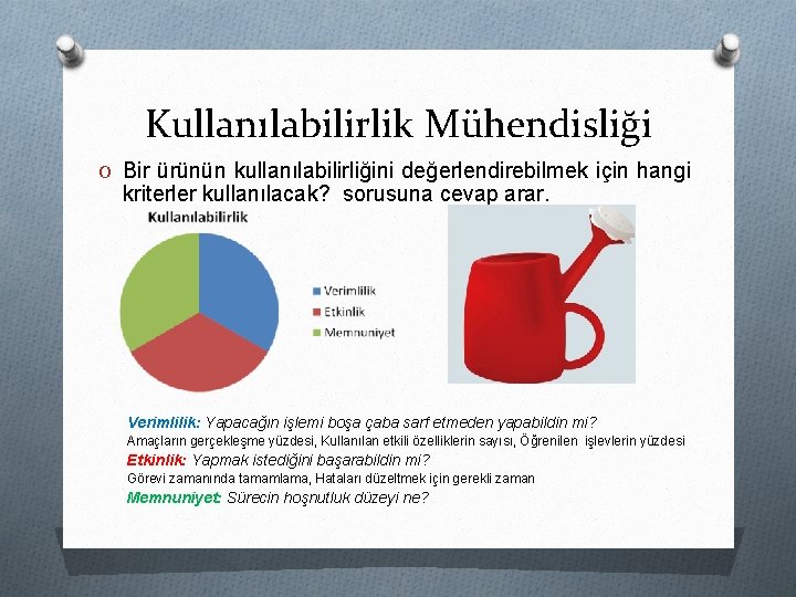 Kullanılabilirlik Mühendisliği O Bir ürünün kullanılabilirliğini değerlendirebilmek için hangi kriterler kullanılacak? sorusuna cevap arar.