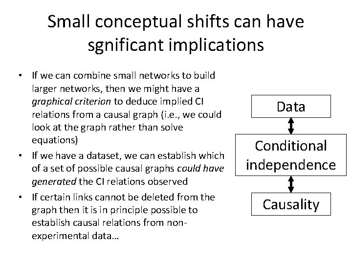 Small conceptual shifts can have sgnificant implications • If we can combine small networks