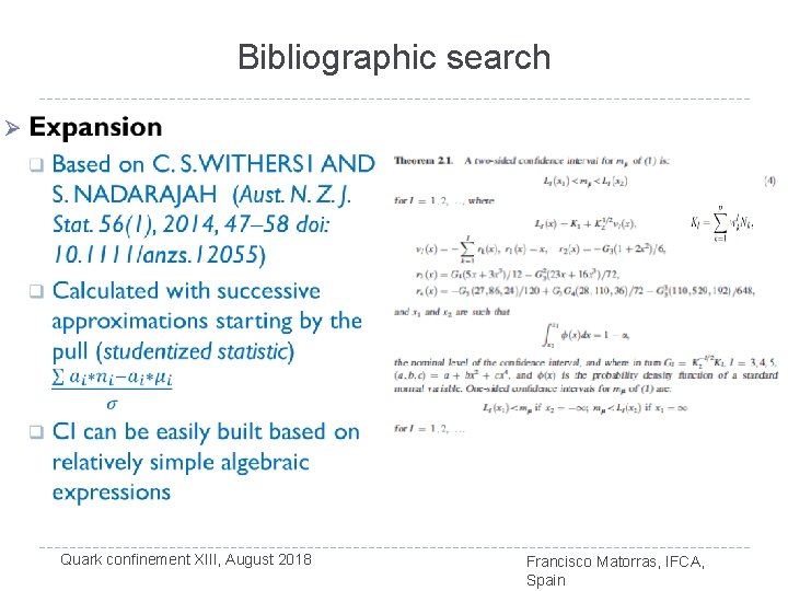 Bibliographic search Ø Quark confinement XIII, August 2018 Francisco Matorras, IFCA, Spain 