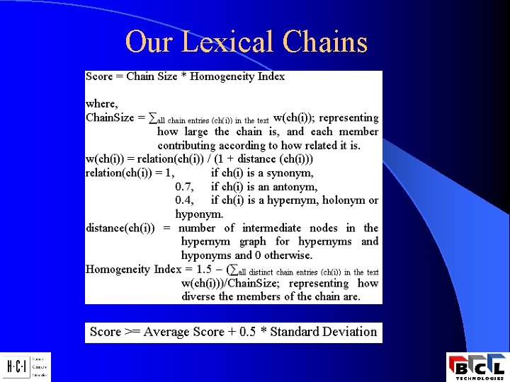 Our Lexical Chains Our Lexical Chains