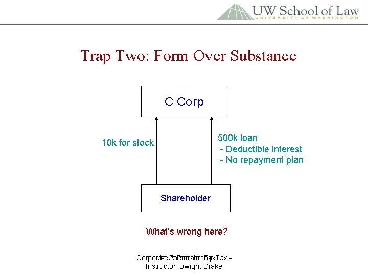 Trap Two: Form Over Substance C Corp 500 k loan - Deductible interest -