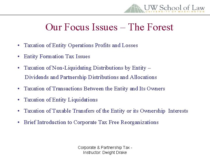 Our Focus Issues – The Forest • Taxation of Entity Operations Profits and Losses