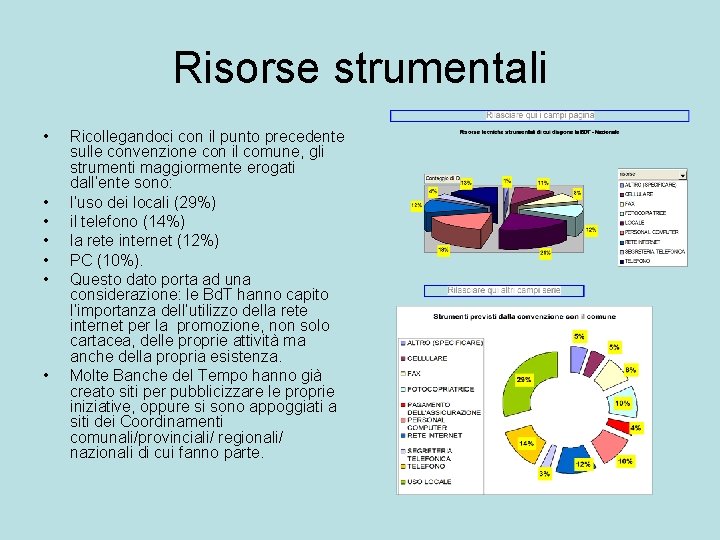 Risorse strumentali • • Ricollegandoci con il punto precedente sulle convenzione con il comune,