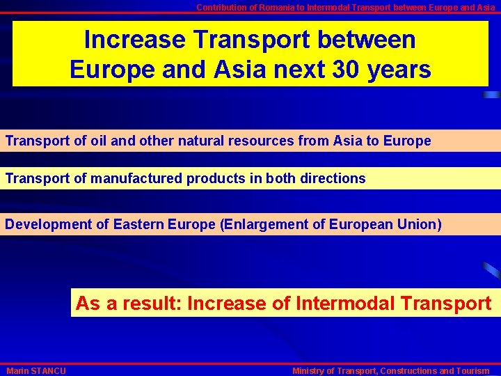 Contribution of Romania to Intermodal Transport between Europe and Asia Increase Transport between Europe