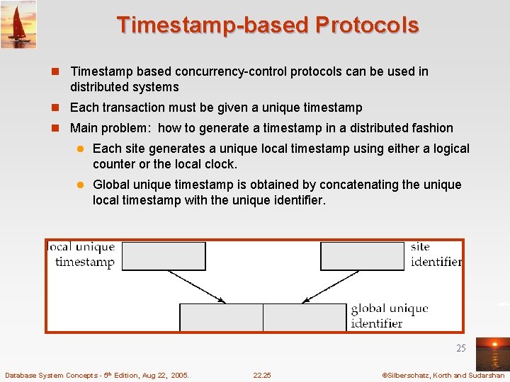 Timestamp-based Protocols n Timestamp based concurrency-control protocols can be used in distributed systems n