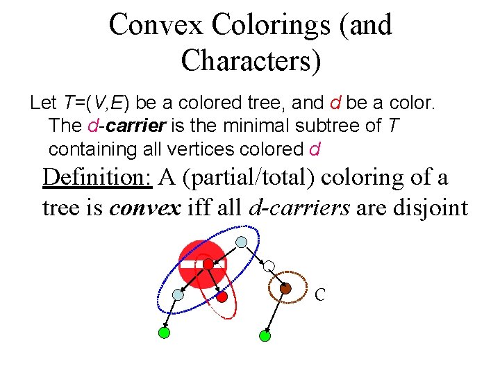 Convex Colorings (and Characters) Let T=(V, E) be a colored tree, and d be Convex Colorings (and Characters) Let T=(V, E) be a colored tree, and d be