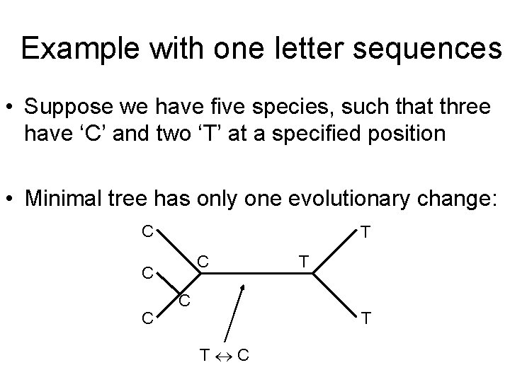 Example with one letter sequences • Suppose we have five species, such that three Example with one letter sequences • Suppose we have five species, such that three