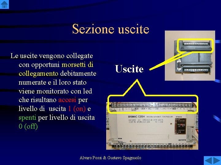 Sezione uscite Le uscite vengono collegate con opportuni morsetti di collegamento debitamente numerate e