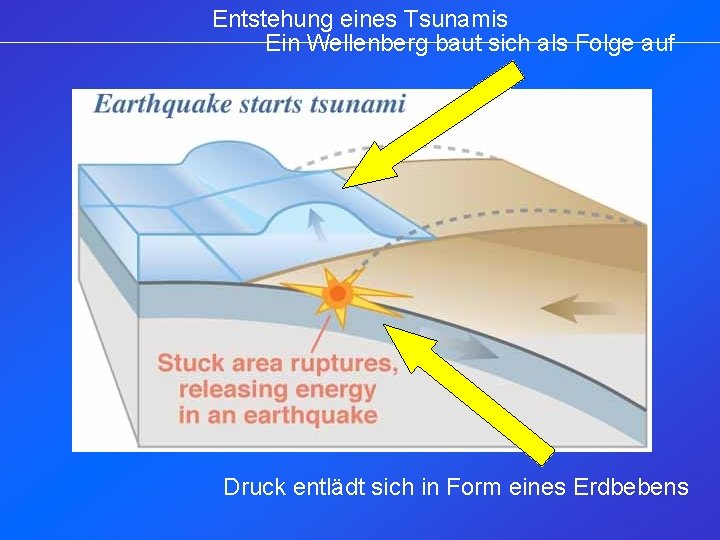 Entstehung eines Tsunamis Ein Wellenberg baut sich als Folge auf Druck entlädt sich in