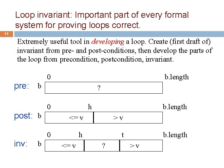 Loop invariant: Important part of every formal system for proving loops correct. 11 Extremely