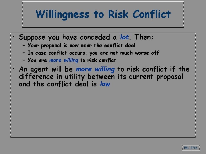 Willingness to Risk Conflict • Suppose you have conceded a lot. Then: – Your Willingness to Risk Conflict • Suppose you have conceded a lot. Then: – Your