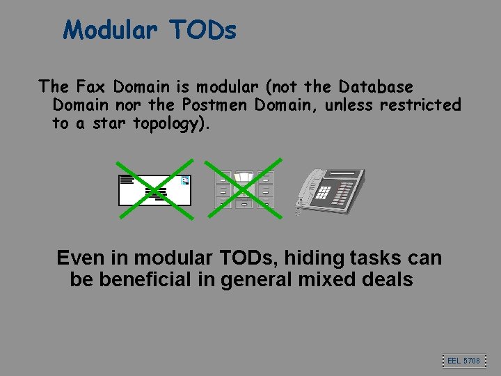 Modular TODs The Fax Domain is modular (not the Database Domain nor the Postmen Modular TODs The Fax Domain is modular (not the Database Domain nor the Postmen