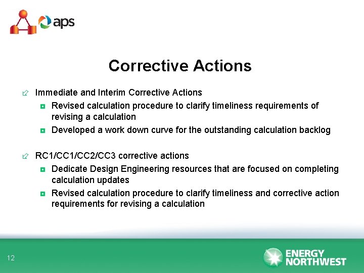 Corrective Actions ÷ Immediate and Interim Corrective Actions ◘ Revised calculation procedure to clarify