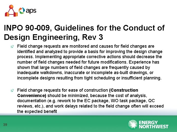 INPO 90 -009, Guidelines for the Conduct of Design Engineering, Rev 3 ÷ Field