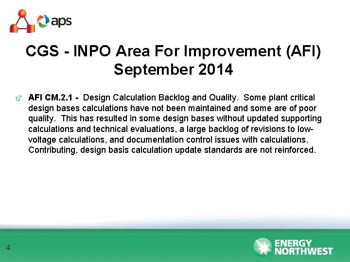 CGS - INPO Area For Improvement (AFI) September 2014 ÷ AFI CM. 2. 1