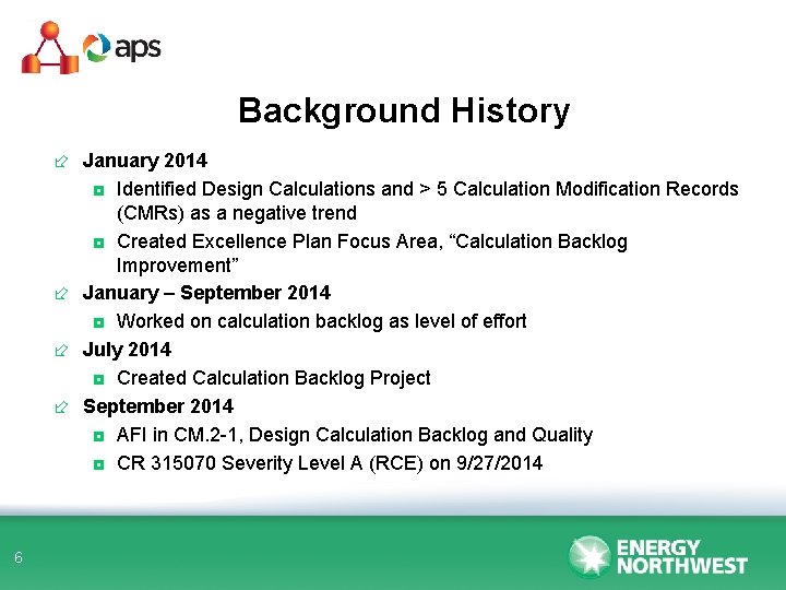 Background History ÷ January 2014 ◘ Identified Design Calculations and > 5 Calculation Modification