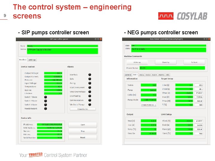9 The control system – engineering screens - SIP pumps controller screen - NEG