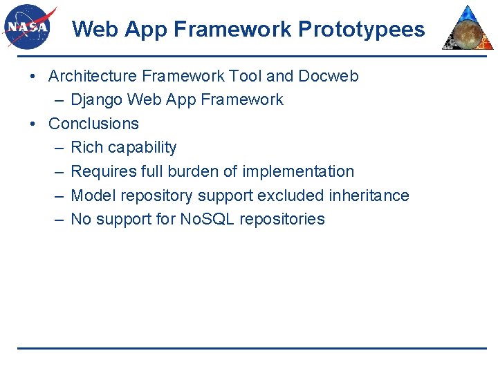Web App Framework Prototypees • Architecture Framework Tool and Docweb – Django Web App