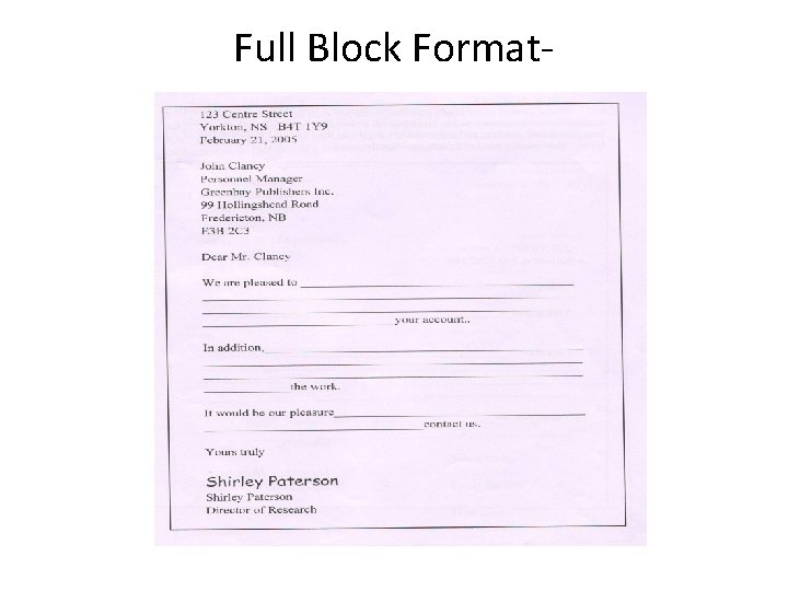 Full Block Format- 