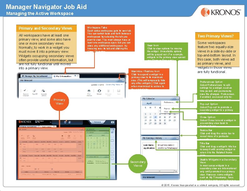 Manager Navigator Job Aid Managing the Active Workspace Primary and Secondary Views All workspaces