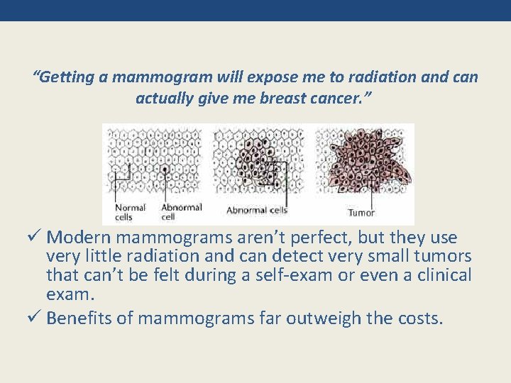 “Getting a mammogram will expose me to radiation and can actually give me breast