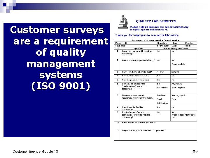 Customer surveys are a requirement of quality management systems (ISO 9001) Customer Service-Module 13